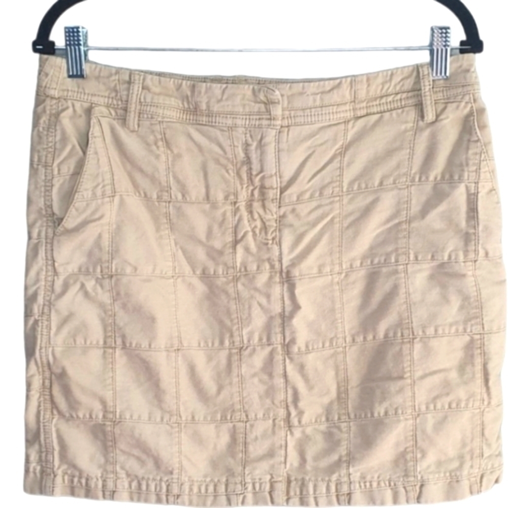 Y2K Khaki Patchwork Mini Skirt‎ Cotton Womens Size 8 Vintage